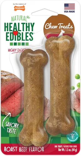 Miniatura 18 de Nylabone Healthy Edibles Masticables Naturales para Perros Golosinas Masticables de Larga Duración para Perros, Sabor a Carne Asada y Pollo