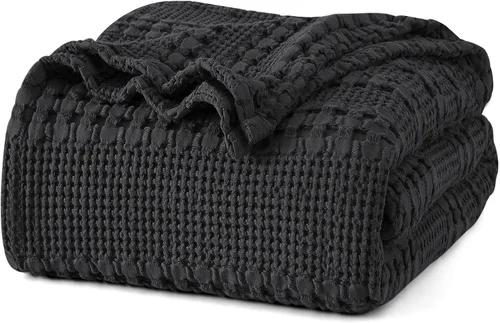 Miniatura 34 de PHF - Manta tejida de punto gofre 100% algodón, suave, ligera, transpirable, acogedora, de verano, para sofá y cama, tejida, estética, decoración