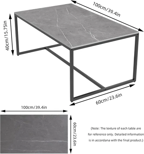 Miniatura 2 de Wisfor Mesa de centro rectangular de piedra sinterizada de mármol con patas de metal para sala de estar, 40 x 24 x 17 pulgadas, gris