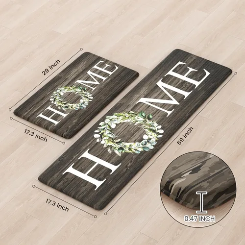 Miniatura 3 de KIMODE Alfombra Antifatiga para Cocina 2 Piezas, Alfombras de Cocina Impermeables y Antideslizantes, Alfombra de Cocina de Estilo Rústico para Piso