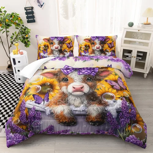 Miniatura 22 de AILONEN Lindo juego de edredón de oso tamaño individual, juego de ropa de cama Kawaii de oso de peluche marrón para niños y niñas, edredón suave