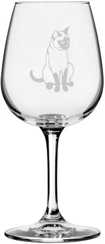 Miniatura 158 de Copa de vino de 12.75 onzas con temática de gato abisinio grabada para todo uso