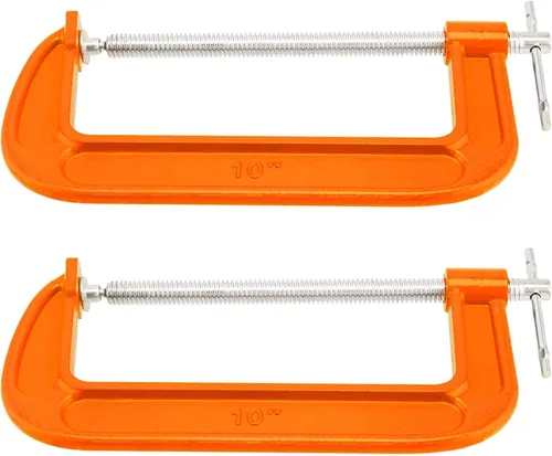 2 paquetes de abrazadera en C de 10 pulgadas, abrazadera en C de hierro maleable, abrazadera en C de alta resistencia para carpintería, metalurgia,