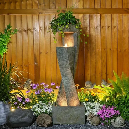 Miniatura 13 de Bumilgar Fuente de Agua para Patio de 53" de Alto - Las 4 Tinajas Decorativas Modernas en Cascada, Fuentes de Jardín y Cascadas con Luces Cálidas