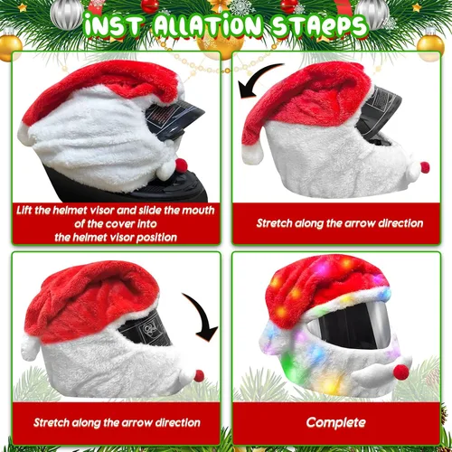 Miniatura 4 de Funda extra grande para casco de motocicleta de Papá Noel de Navidad con luz, sombrero de decoración de 30 x 15.8 pulgadas para hombres y mujeres