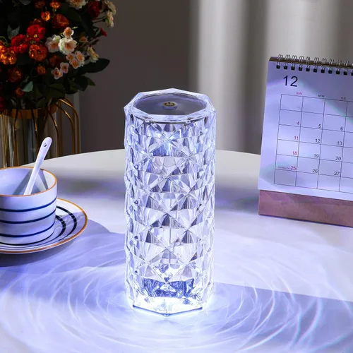 Miniatura 5 de Lámpara de vidrio con control táctil rosa - Lámpara de mesa LED regulable de 16 colores, lámpara de mesa pequeña operada por batería para recámara
