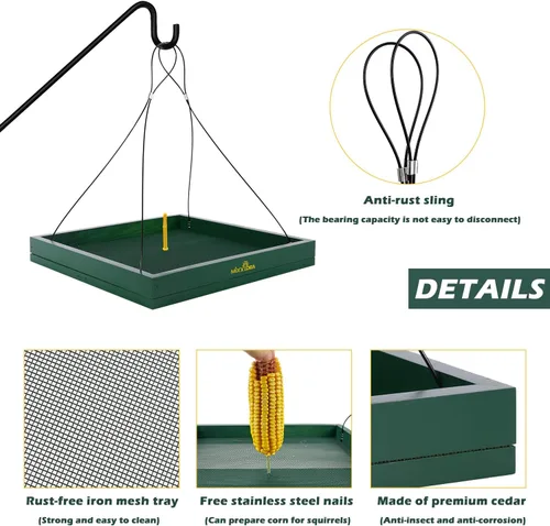 Miniatura 3 de MIXXIDEA Bandeja colgante para comedero de pájaros, plataforma de madera para colibríes, bandeja colgante de malla para jardín, patio, decoración