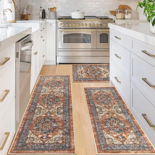Miniatura 3 de Bsmathom - Juego de alfombras de cocina de estilo rústico de 3 piezas con corredor, alfombras de cocina antideslizantes y lavables, alfombras