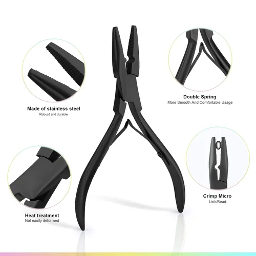 Miniatura 4 de Kit de herramientas para extensiones de cabello EHDIS de acero inoxidable, juego de alicates para micro enlaces de cuentas de cabello y removedor