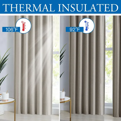 Miniatura 7 de Beauoop Cortinas de lino 100% opacas de 96 pulgadas de largo, 2 paneles para dormitorio, sala de estar, gris pardo con parte trasera blanca