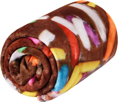 Miniatura 7 de Vessia Manta con estampado de donas marrones, manta realista y divertida de comida para adultos y niños, 300GSM, suave manta gigante de donas