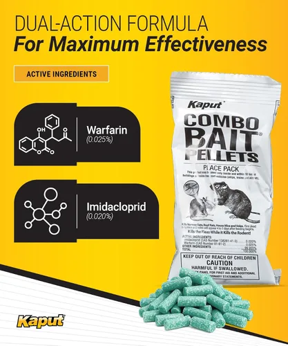 Miniatura 2 de Cebo combinado en pellets Kaput, cebo para ratas para matar roedores y pulgas, ratones noruegos, ratones caseros y topos de pino - Incluye warfarina
