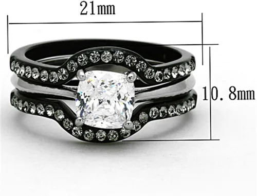 Miniatura 4 de Marimor Jewelry His and Hers 4 Piece Black Stainless Steel Wedding Engagement Ring and Classic Band Set