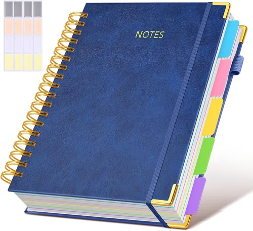 Miniatura 17 de Cuaderno universitario de espiral con tapa dura de cuero de 8 x 10 pulgadas, con pestañas separadoras extraíbles, para 5 materias, a rayas; diario