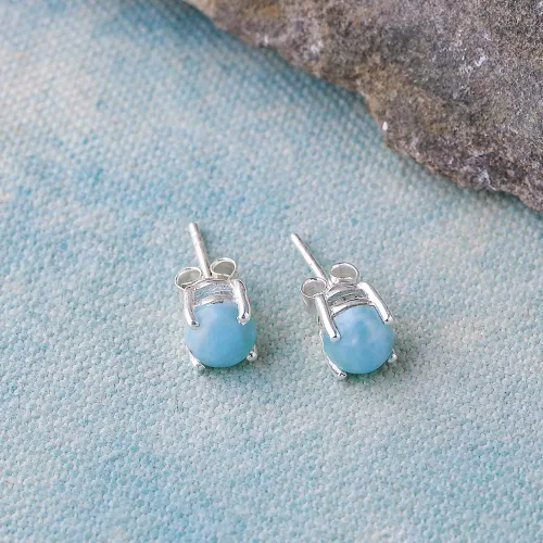 Miniatura 4 de YoTreasure Pendientes redondos de plata de ley 925 de Larimar de 0236in