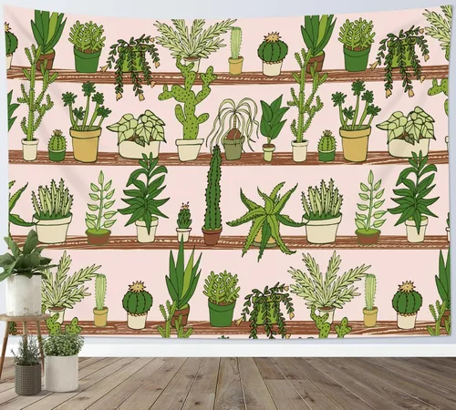 Miniatura 9 de HVEST Tapiz de cactus con diseño de plantas suculentas del desierto tropical en estante de madera, tapiz para colgar en la pared, acuarela botánica