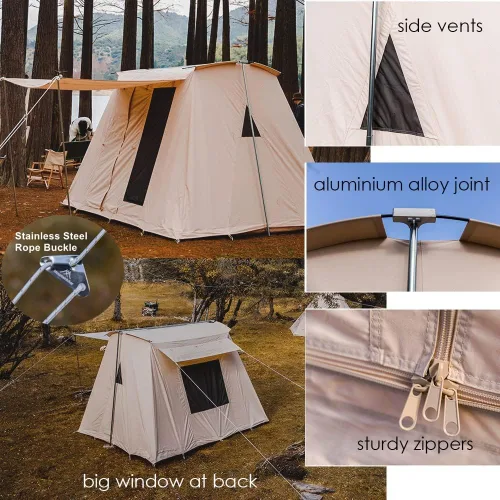 Miniatura 4 de Tienda de campaña de lona de algodón impermeable para 4 estaciones, refugios para acampar al aire libre con toldo y puertas de malla extra anchas