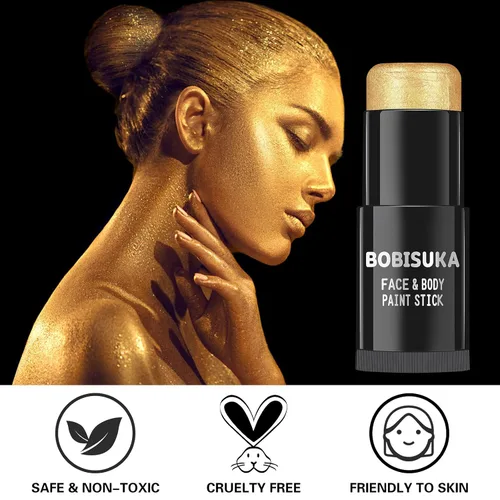 Miniatura 5 de BOBISUKA Palo de pintura facial dorada, impermeable, metálico, dorado, de cuerpo completo, kit de pintura mezclable para Halloween, maquillaje SFX