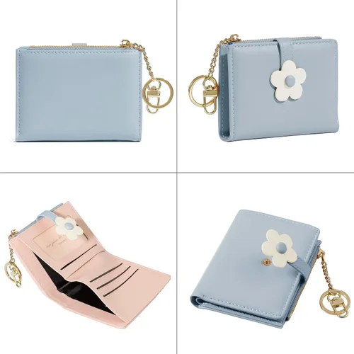 Miniatura 3 de Sunwel Fashion Pequeña y bonita cartera de tres pliegues delgada cartera con ventana de identificaciónfoto tarjetero con hebilla de patrón de flores