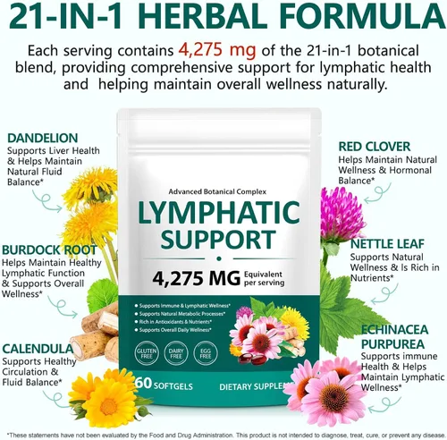 Miniatura 2 de Suplementos de drenaje linfático, suplemento de apoyo del sistema linfático para mujeres y hombres, promueve la circulación saludable