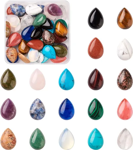 Miniatura 6 de Fashewelry 50 cabujones de piedra preciosa natural ovalada de aventurina verde con parte trasera plana, 0.551 x 0.394 in, cuentas de cristal