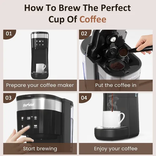 Miniatura 3 de Cafetera de una sola porción 3 en 1, cafetera para cápsulas K-Cup, café molido y tés, depósito de agua extraíble de 30 onzas, tamaños de preparación
