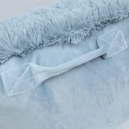 Miniatura 6 de Almohada de felpa de felpa lanuda de piel sintética con brazos para sentarse en la cama, sofá, cojín de cuña de apoyo de espalda con funda Azul