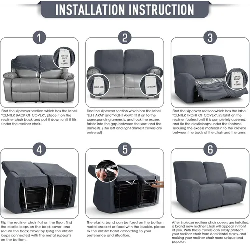 Miniatura 6 de TAOCOCO Funda para sofá biplaza reclinable, 6 piezas, fundas de sofá reclinable dobles para sofá biplaza reclinable doble de 2 asientos, protector