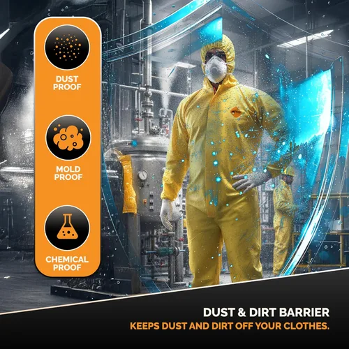Miniatura 3 de Tiger Tough Yellow Hazmat Suit Disposable - Chemical Protective Coveralls with Hood, PPE Paint Suit, Cleaning Jumpsuit