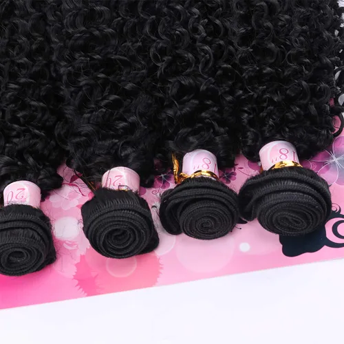 Miniatura 5 de FRELYN Rizado pelo rizado paquetes de armadura de pelo sintético paquetes 18 18 20 20 pulgadas 4 piezas/paquete color negro tejido rápido coser