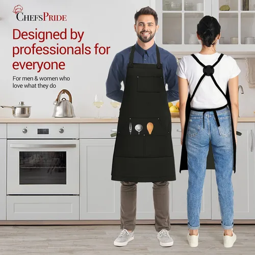 Miniatura 4 de CHEFSPRIDE Professional Chef Apron for Men & Women - 100% Cotton Adjustable Kitchen Chef Apron with Cross Back & Tool Pockets