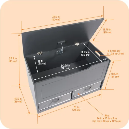 Miniatura 4 de Badger Basket Caja de juguetes y banco de almacenamiento, combo de pecho y asiento con 2 cestas reversibles, tapa de bisagra de seguridad