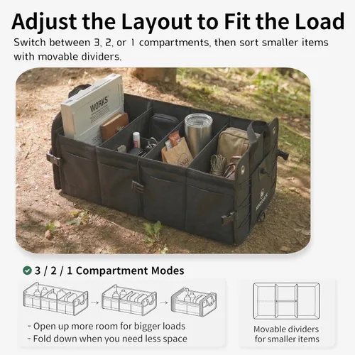 Miniatura 7 de Organizador de maletero con tapa 1680D — Almacenamiento grande de 114L para SUV/camiones, paneles ultrarrígidos de PP, tejido reforzado