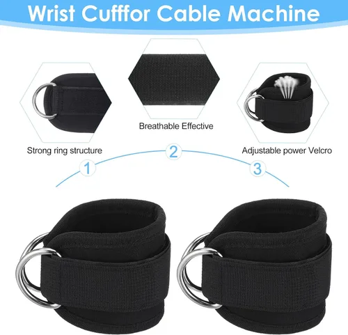 Miniatura 4 de 2 correas de levantamiento de pesas con anillo D, muñequeras ajustables para gimnasio, soporte de muñeca acolchado, accesorios para máquina