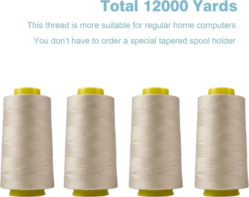 Miniatura 4 de Hilo Serger Beige, Hilo Multiusos para Coser, Poliéster, 4 Conos de 3000 Yardas Cada Carrete para Máquina de Coser 4 Beige