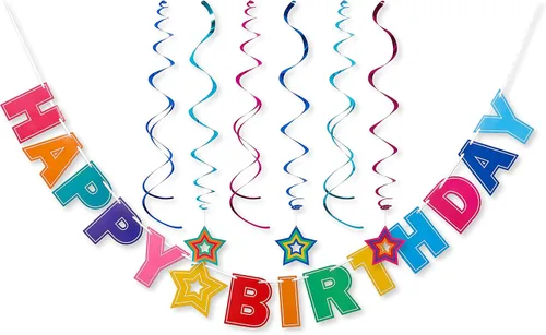 American Greetings Suministros para fiesta de cumpleaños de arco iris, kit de pancarta (7 piezas)