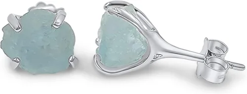 Miniatura 61 de Natural raw gemstone stud earrings with white gold over 925 sterling silver, 6 to 7mm rough genuine quality birthstone gift for her, Uniquelan