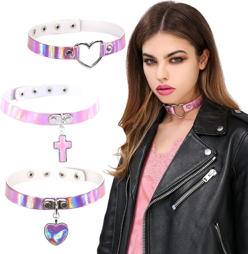 Miniatura 3 de LaVenty Gargantilla gótica ajustable punk de piel sintética para fiesta de discoteca collar gargantilla collares vintage