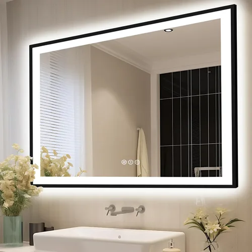 Miniatura 68 de EchosLife Espejos de baño LED de 20 x 28 pulgadas para pared, marco de aluminio negro (frontal y retroiluminado), espejo de tocador antivaho