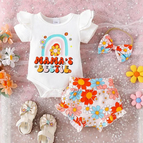 Miniatura 2 de ZAXARRA Conjunto de 3 piezas de pantalones cortos con estampado floral y diadema para bebé niña