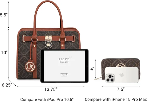 Miniatura 42 de Dasein Bolsos de mano de dos tonos para mujer, bolsos de hombro de cuero vegano, bolsa grande con cartera a juego
