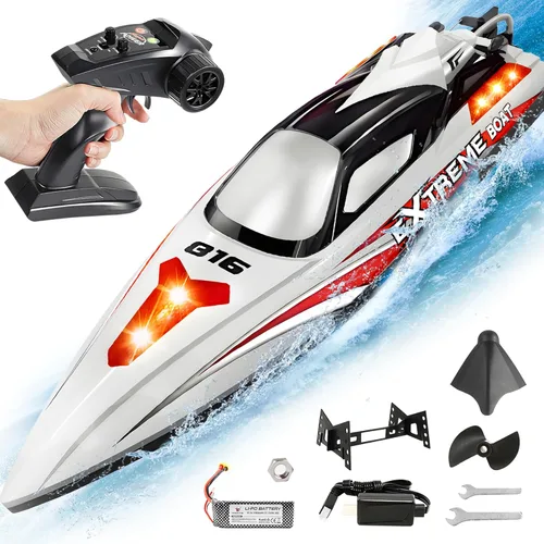 Miniatura 8 de BEZGAR Bote RC, barco de control remoto sin escobillas grande de 45 cm para adultos y niños, botes de velocidad RC grandes y rápidos de 55 KPH