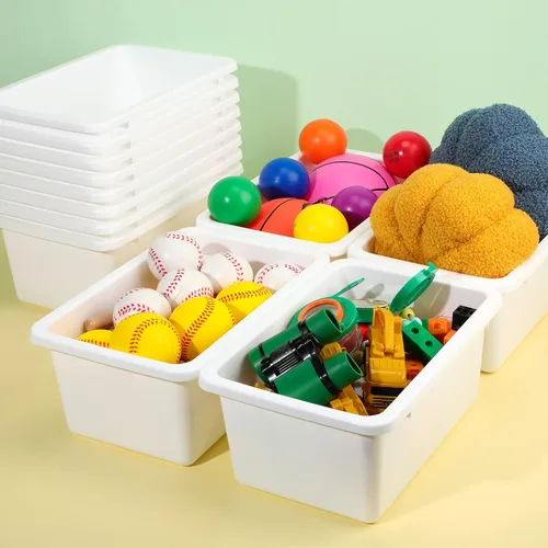 Miniatura 7 de Outus Paquete de 36 contenedores de plástico para libros para biblioteca de aula, contenedores pequeños organizadores de juguetes con etiqueta Blanco
