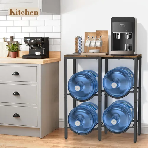 Miniatura 8 de VINAEMO Soporte para Jarra de Agua de 5 Galones, Soporte para Jarra de Agua de 3 Niveles con Tablero de Madera Extendido, Soporte de Almacenamiento
