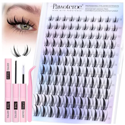 Miniatura 17 de Pawotence Kira - Extensiones de pestañas en racimo Wispy de 0.394-0.709 in, extensiones de pestañas individuales suaves y cómodas con banda fina
