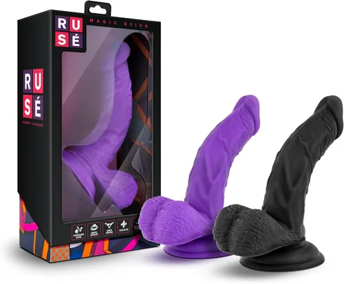 Miniatura 5 de Blush Ruse Magic Stick - Consolador realista de silicona de 7 pulgadas, estimulante del punto G y P, polla curva con bolas, compatible con arnés