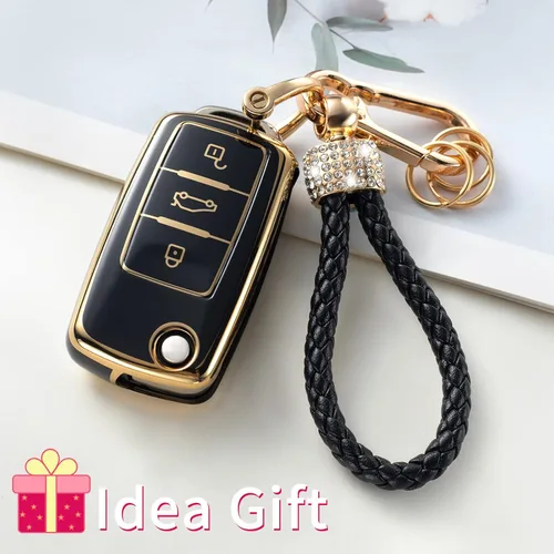 Miniatura 6 de Gematay Funda protectora para llavero VW Volkswagen con cordón para llavero, compatible con VW Jetta Golf Polo MK7 Passat Beetle Smart Key Case