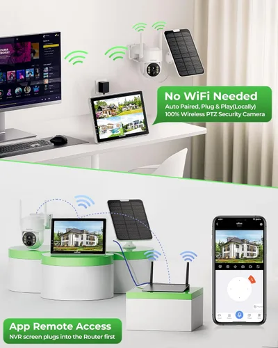 Miniatura 3 de Camcamp Solar Security Cameras Wireless Outdoor with 10" Monitor, 4 Cam Kit 100% Wire-Free, 360° View, Pan & Tilt, Solar-Powered, 10CH NVR, 2.4 &