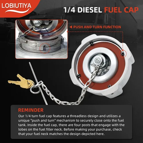 Miniatura 6 de Paquete de 2 tapas de depósito de combustible hembra de 3 pulgadas con bloqueo de giro de 1/4, compatible con Freightliner Century 112, Cascadia