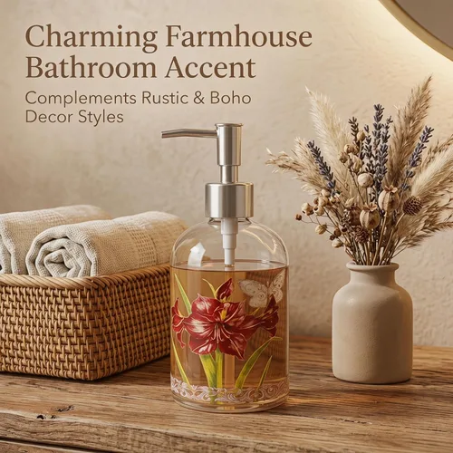 Miniatura 6 de Topadorn Dispensador de jabón de vidrio de 17 onzas con bomba, impresión floral de acuarela Enjoy the Day, botella líquida recargable para cocina